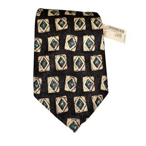NWT Lands’ End Mens Tie Silk Jacquard Black Xtra Long Handsewn 65x3.75” USA